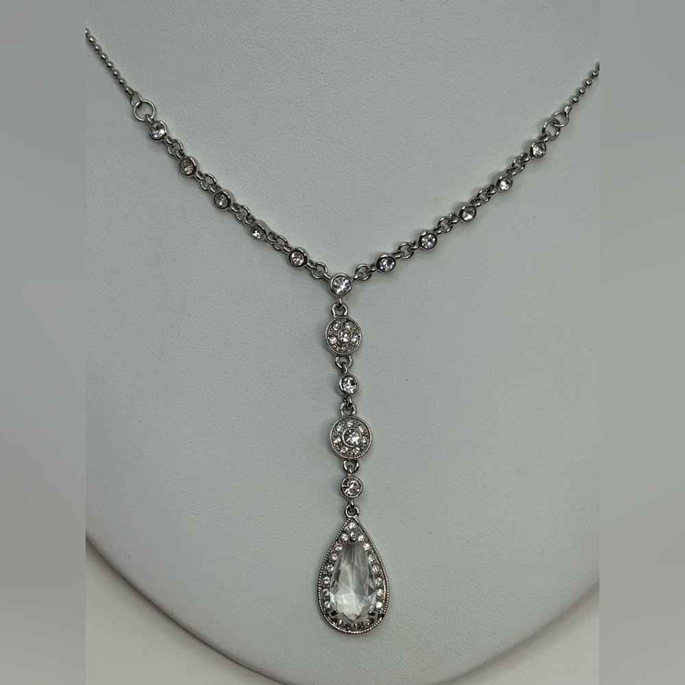 Monet Clear Rhinestone Y Drop Teardrop Necklace